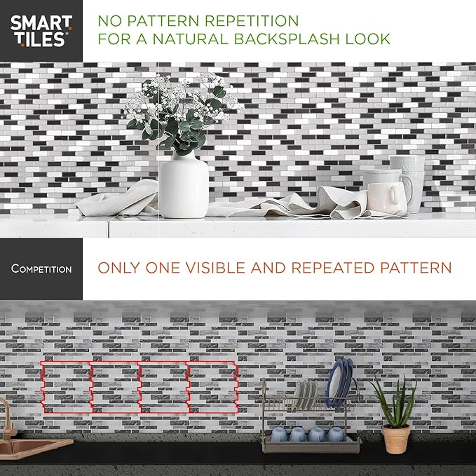 SMART TILES Peel and Stick Backsplash- 10 Sheets of 10.95" x 9.70"
