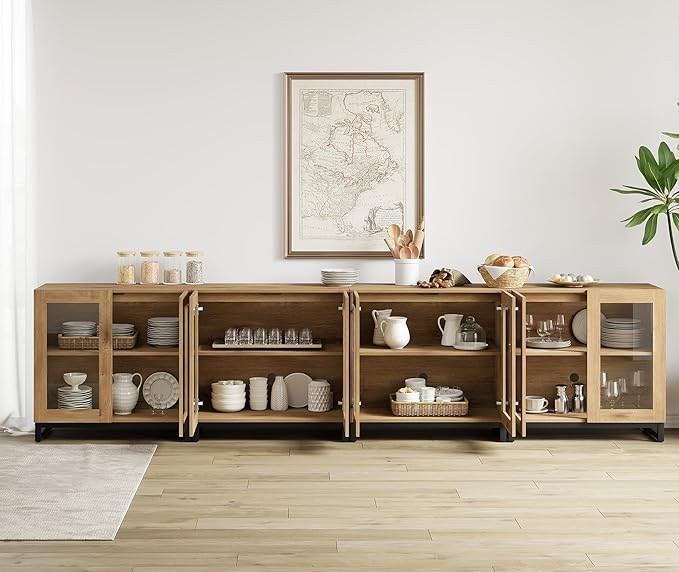 WAMPAT Modern TV Stand with Glass Doors
