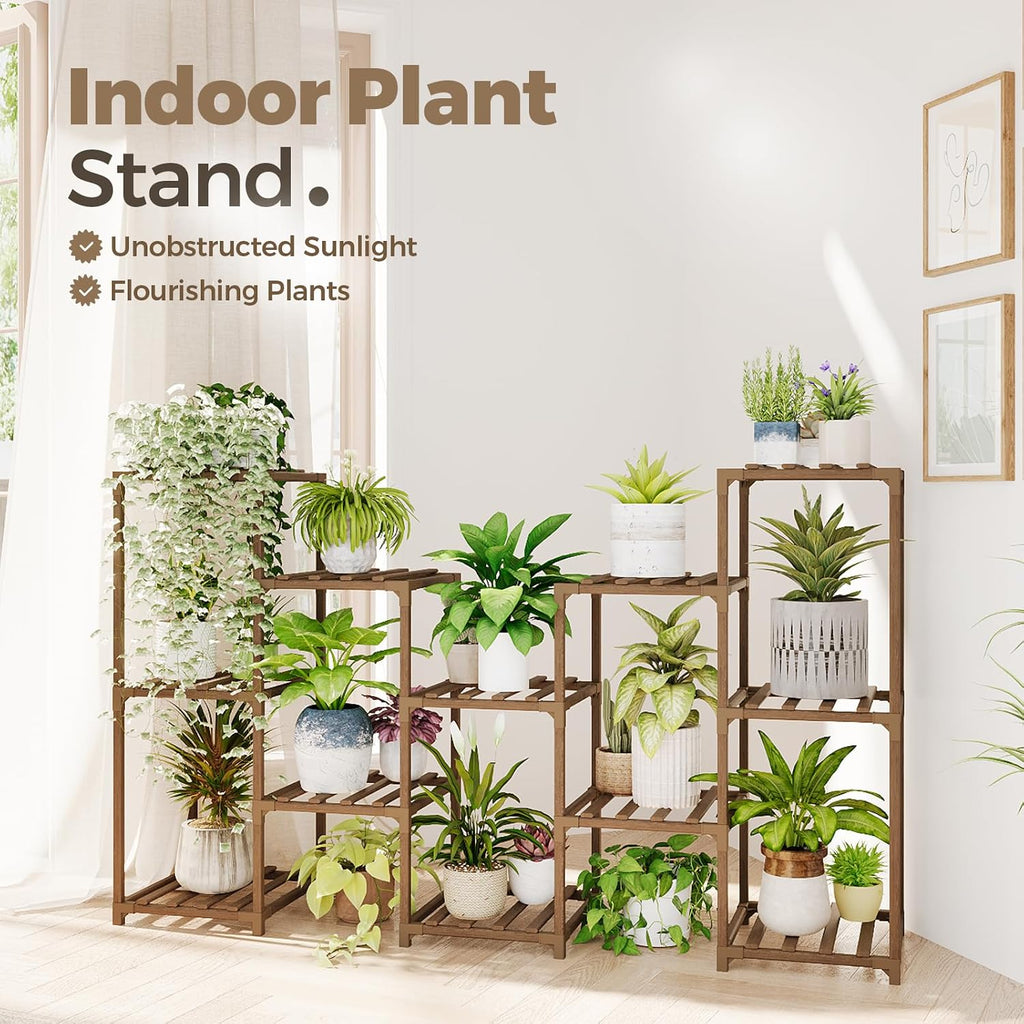 bamworld large plant shelf outdoor wood plant stand shown in use