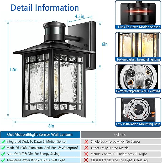 Motion Sensor Outdoor Lights, Dusk to Dawn Light Fixture, Front Porch Light