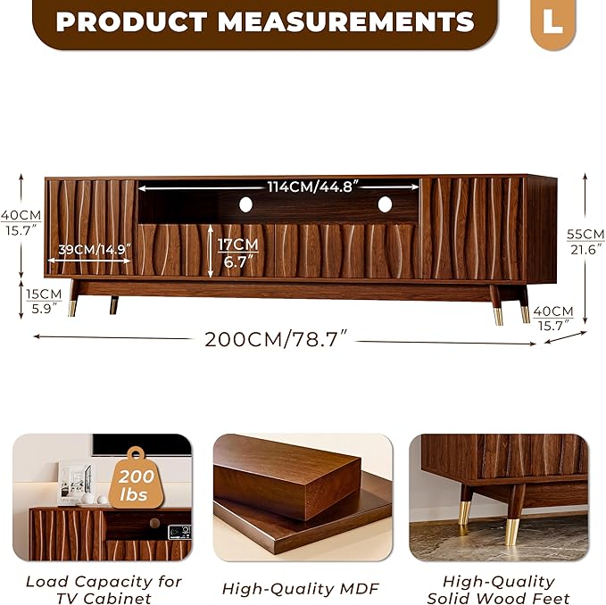 ATJafurn 78‘’ Brown Walnut Finish TV Stand
