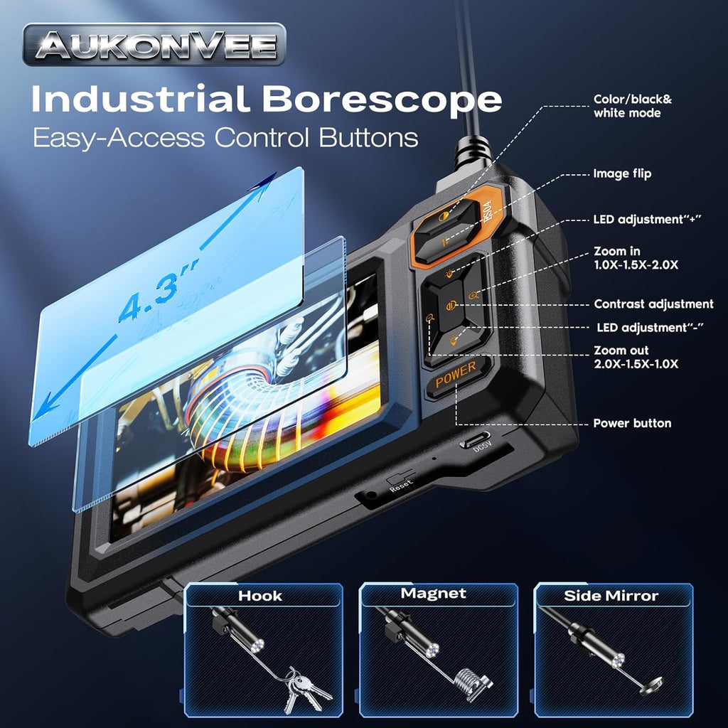 endoscope camera with light, 1920p hd borescope, 4.3" shown in use
