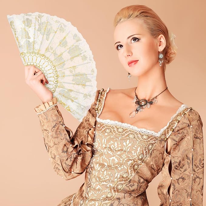 Geetery 30 Pcs Folding Hand Fan for Line Dancing Spanish Boots on the Ground Fans Gifts Bulk Colorful Silk Popping Rave for Women Tea Party Wedding Church Halloween Costume(Lace,Mixed Colors)