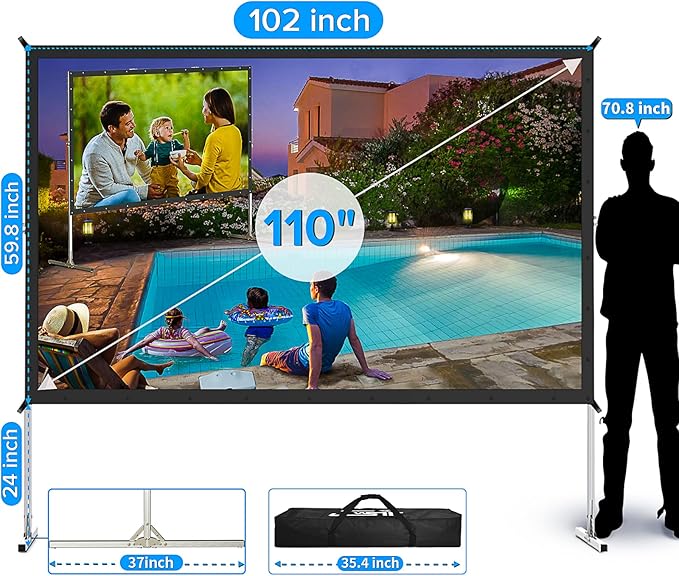 Projector Screen and Stand, JWSIT 110 inch Outdoor Movie Screen-Upgraded 3