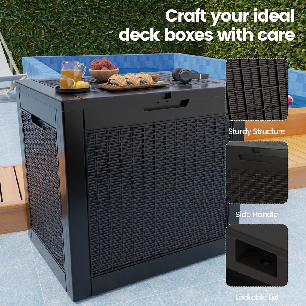 zapdos outdoor storage box, 31 gallon deck box, side view