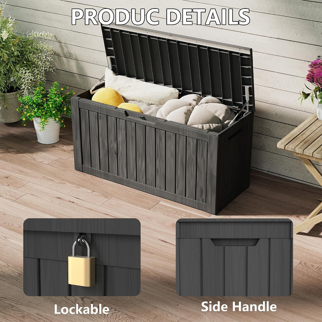 80 gallon deck boxes outdoor waterproof, outdoor storage, side view