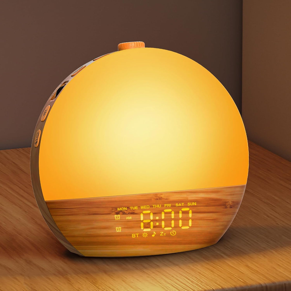 Geuuap Wood Grain White Noise Sound Machine Sunrise Alarm Clock