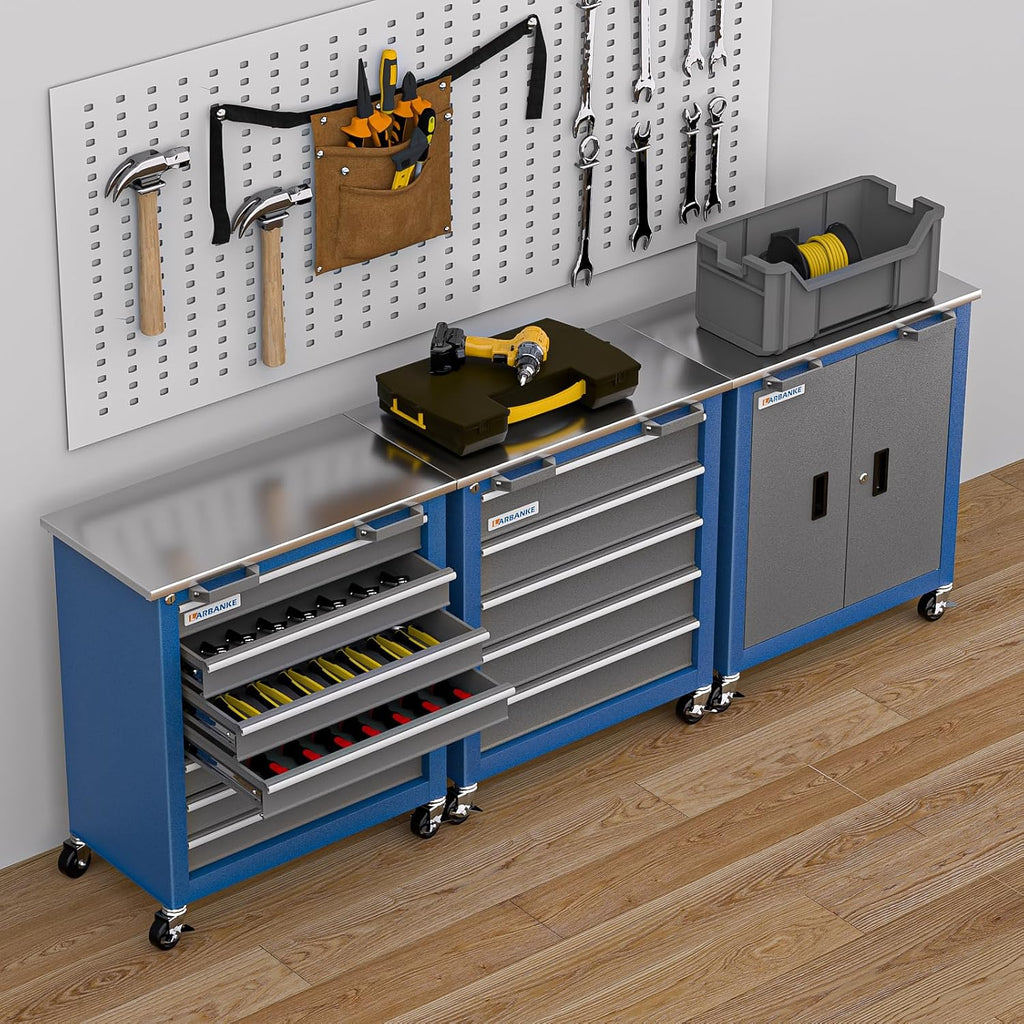 larbanke 7-drawer rolling tool chest with key locking showing dimensions