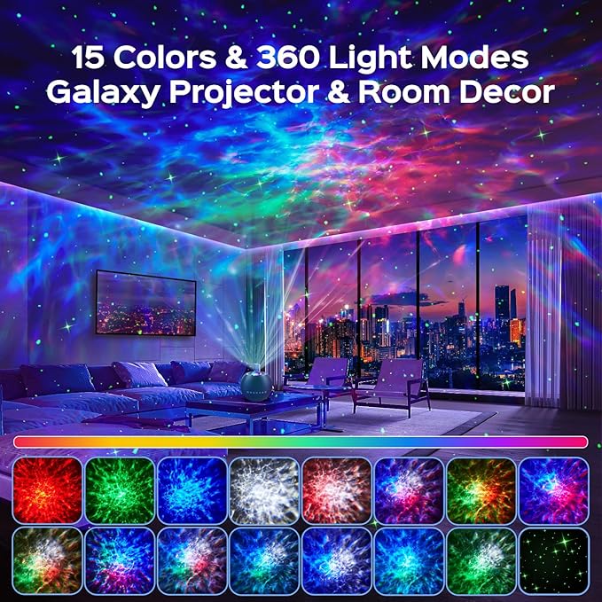 Star Projector for Bedroom Galaxy Projector for Bedroom, 15 White Noise Sound