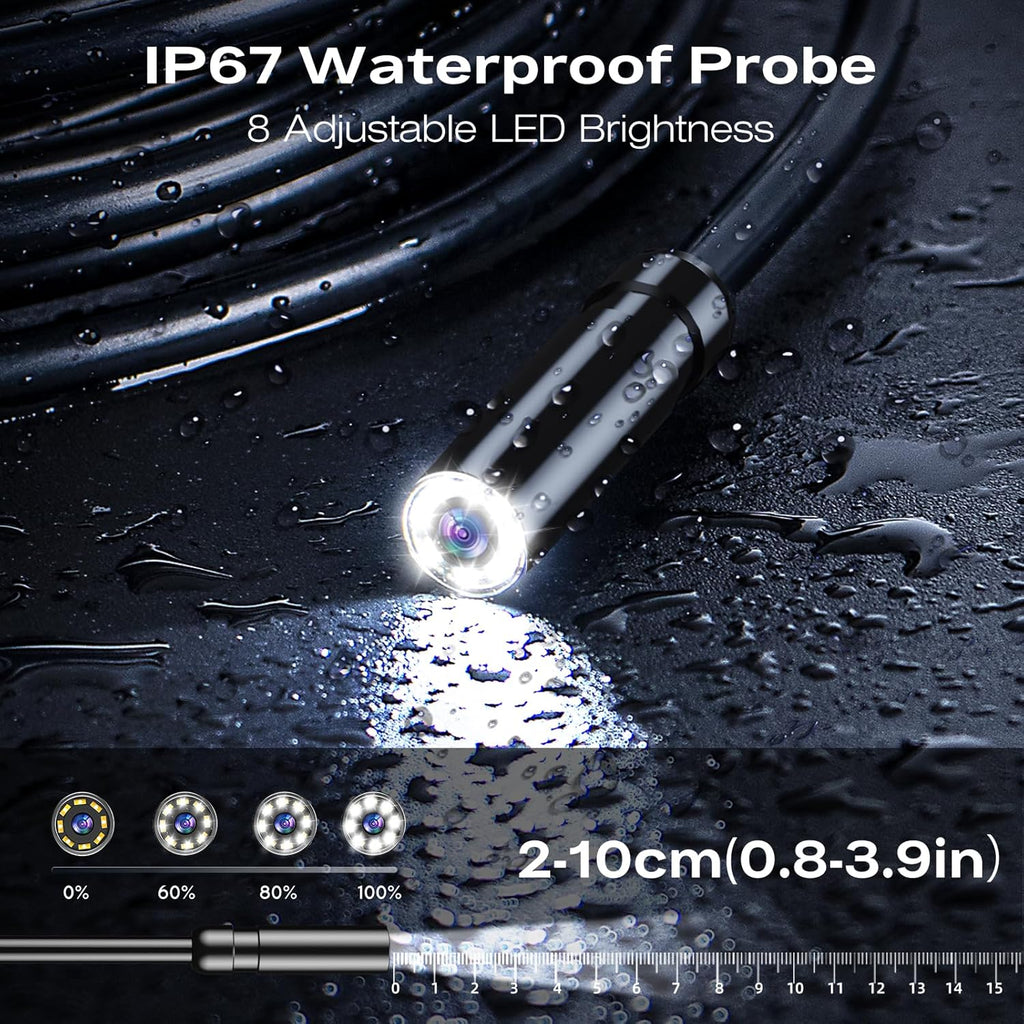 endoscope camera with light, 1920p hd borescope, 4.3" showing dimensions