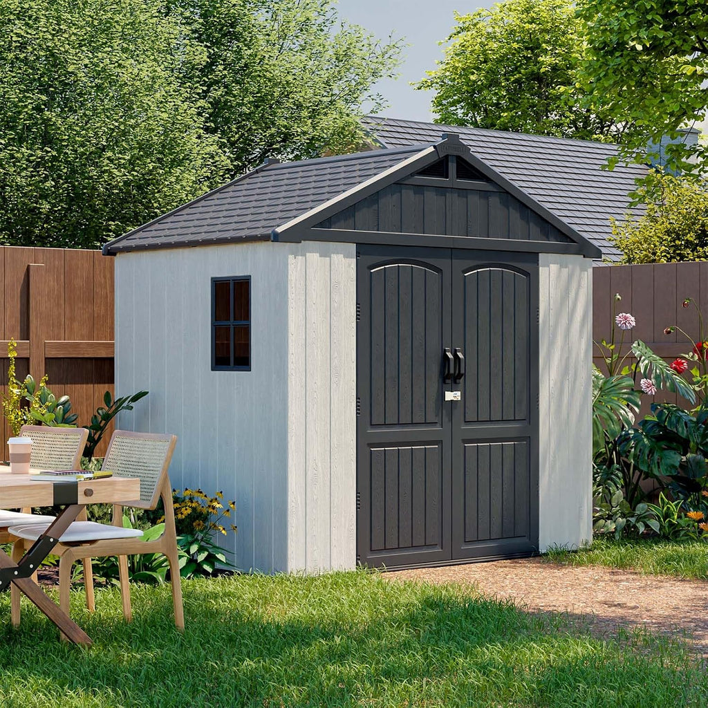 Patiowell 8x6 FT Resin Outdoor Storage Shed with Floor, Beige