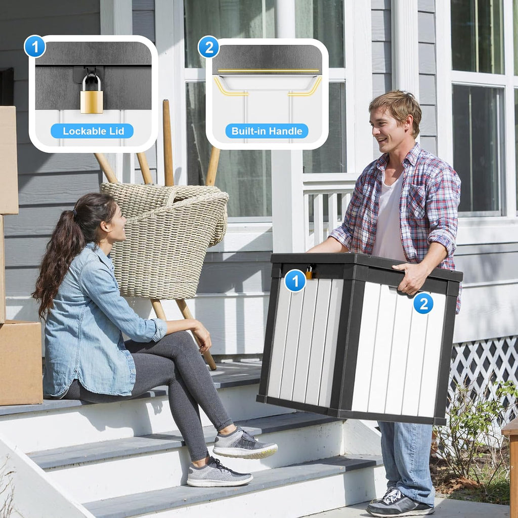 patiozen 51 gallon resin deck box, lockable patio, close-up detail