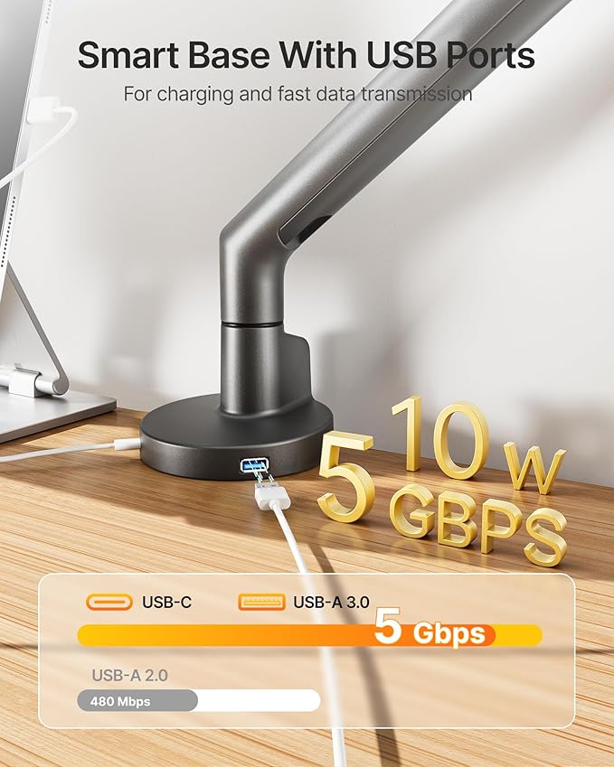monTEK Single Monitor Arm with USB