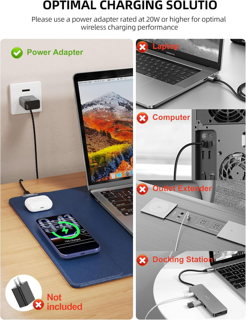 topmade mouse pad with 15w wireless charging, xxl, side view