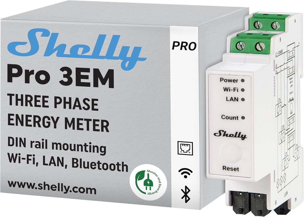Shelly Pro 3EM | Wi-Fi & LAN, 3-Phase Smart Energy Meter | 2-Way Consumption |