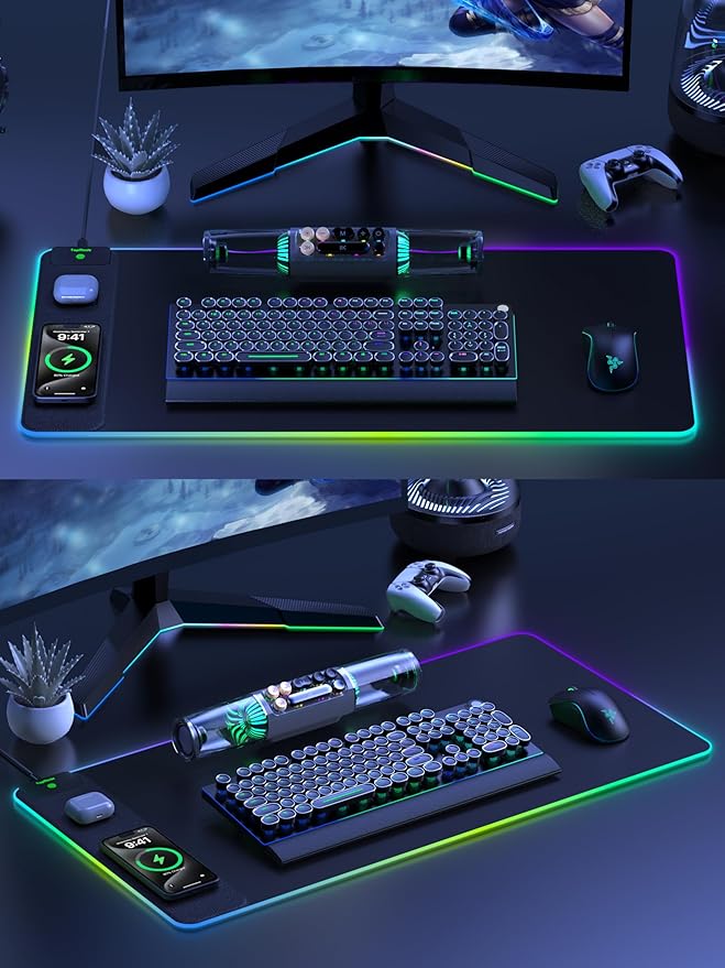 TopMade Wireless Charging Mouse Pad, RGB Gaming Mousepad Home Office Desk Pad