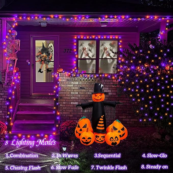 YEGUO 165ft 500 LED Halloween Lights Outdoor Waterproof, Orange and Purple String Lights Indoor, Green Wire Christmas Tree Lights Plug in with Timer Memory 8 Modes