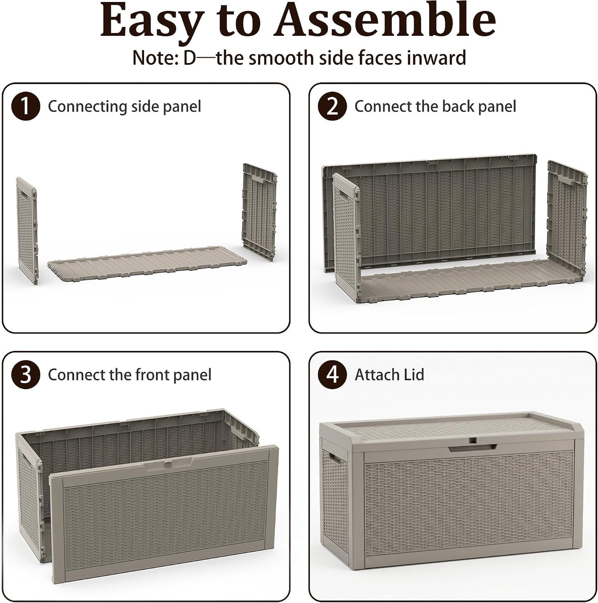 outdoor storage box,90 gallon lockable deck box,grey, package contents