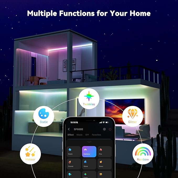 MIWISE COB LED Strip Light, RGB Smart IC COB LED Strip Lights Music Sync