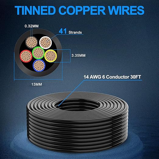 NAOEVO 14 Gauge Wire 6 Conductor Electrical Wire, 14 AWG Stranded PVC Cord