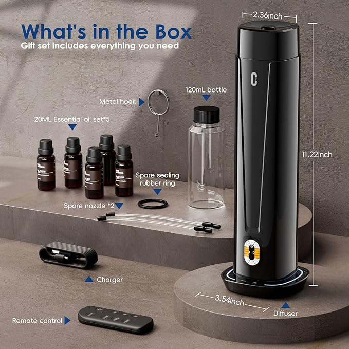 Waterless Scent Diffuser – 1200 Sq Ft Coverage, Essential Oil Diffuser