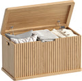 Akxomel 29.5" Fluted Storage Chest Wooden Storage Trunk 2 Safety Hinges Oak