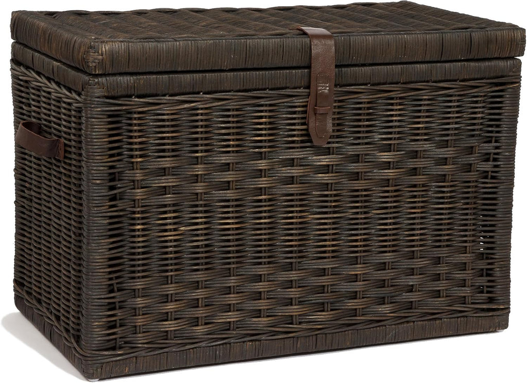 The Basket Lady Wicker Storage Trunk, L, Walnut Brown - fully assembled