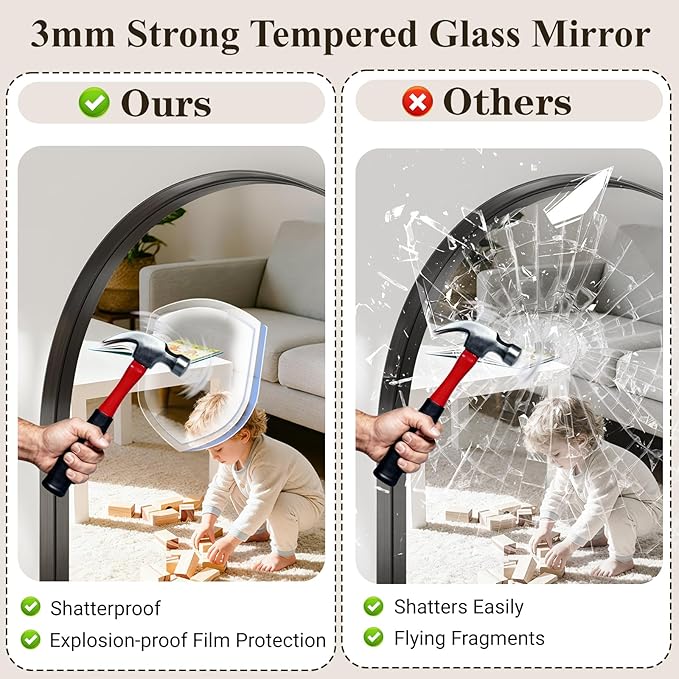 Arch Bathroom Mirror, Tempered Glass Decor Mirror