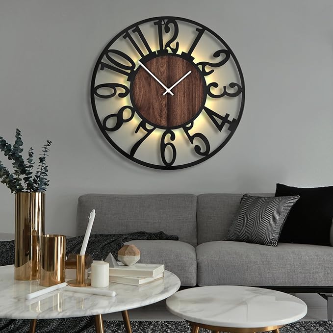 LEIKE Large Wall Clocks with Night Light Battery Operated, Silent Non Ticking