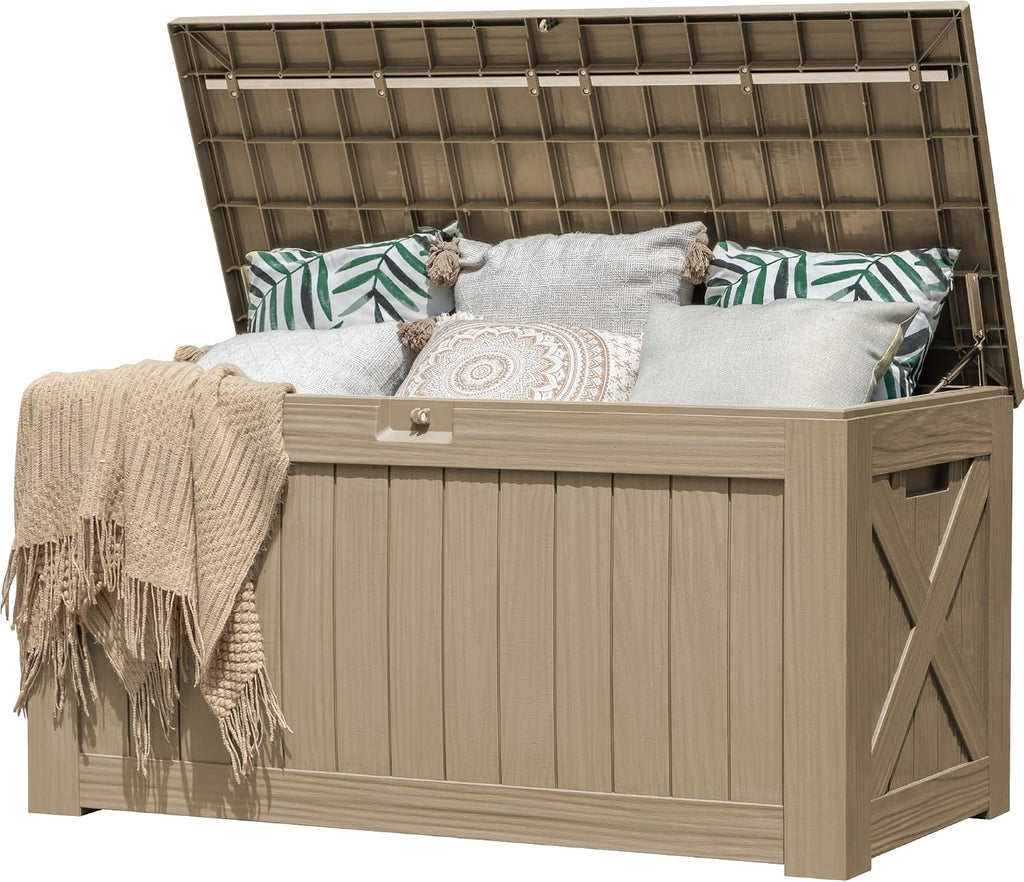 Flamaker Internal 120 Gallon Deck Box Waterproof, Large Outdoor Storage Box