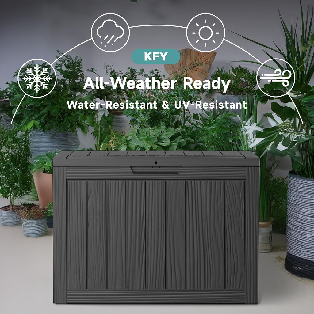 45 gallon waterproof resin deck box, uv resistant, side view