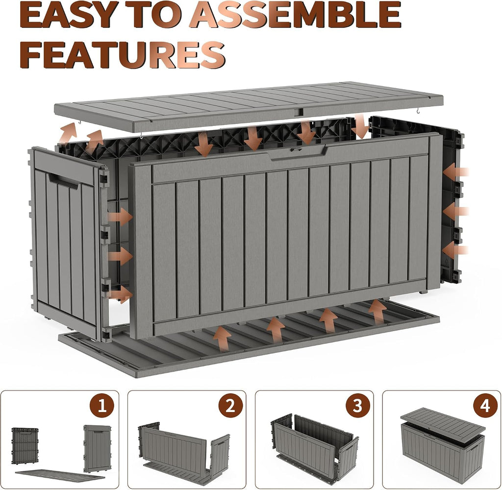 patiozen 150gal resin storage box, lockable waterproof deck, front angle view
