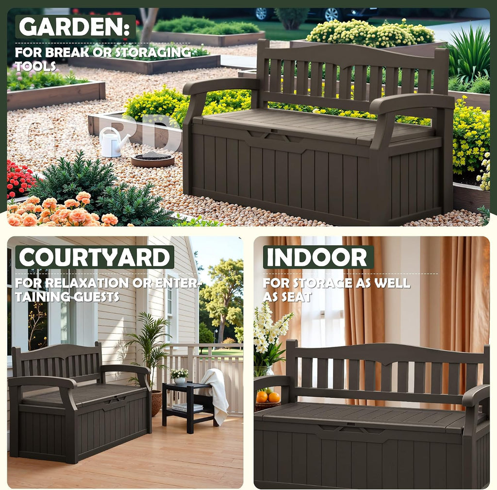 flamaker 80 gallon storage bench, deck box with showing dimensions