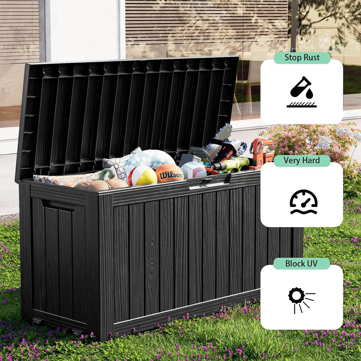 vixzen 90 gallon deck boxes outdoor waterproof, lockable, close-up detail