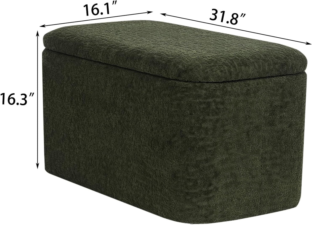 Rectangle Storage Ottoman Bench, 31.8" L x 16.1" W x 16.3" H, Modern Fabric, Green
