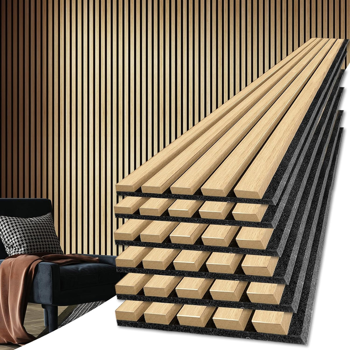 Art3d 6-Piece Wood Slat Acoustic Panels