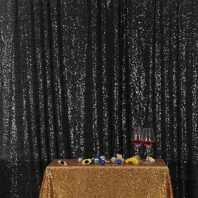 Eternal Beauty Black Sequin Backdrop, 8x10 Ft Halloween Glitter Background Curtains for Shimmer Photography Party Wedding Birthday Back Drop Decor