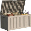 150 Gallon Outside Storage Box & Bench,Lockable&Waterproof Storage Organizer for Patio Furniture Accessories, Indoor Storage for Cushion, Slate Grey