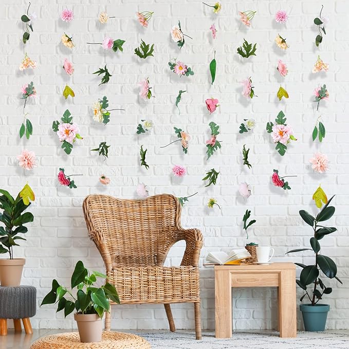 XunYee 6 Pcs 35.4 ft Flower Garlands Hanging Wildflower Backdrop Decoration Artificial Floral Garlands Fake Flower Vines Faux Silk Wildflower Decor for Halloween Fall Wedding Garden Wall Arch(Blossom)