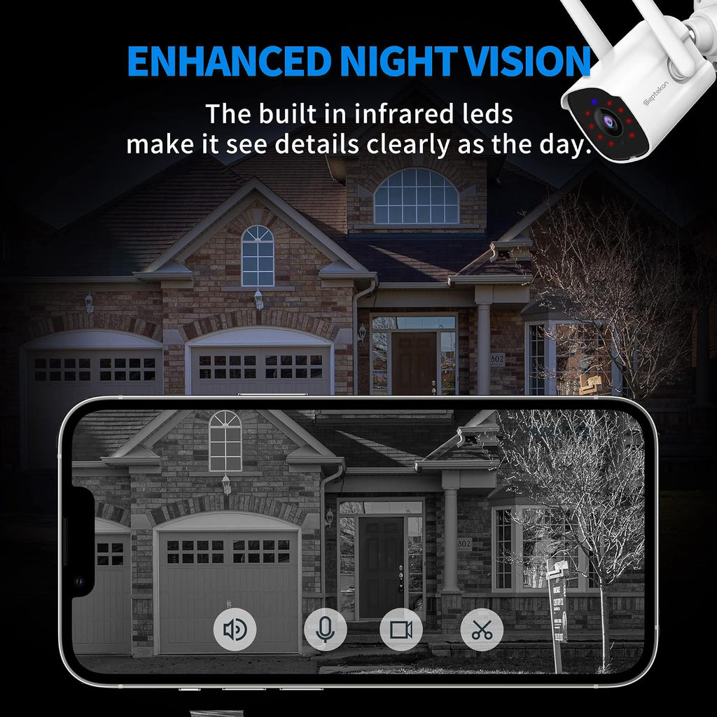 Septekon 2K Outdoor Security Cameras, 2.4G Wired WiFi, 4 Pack