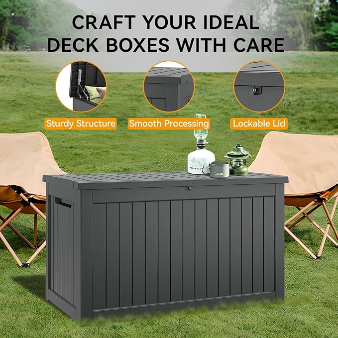 NUNU LAB 270 Gallon Large Resin Deck Box, Waterproof Outdoor Storage Box