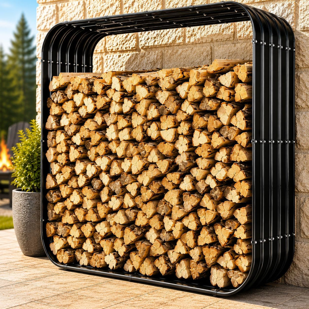 49in Firewood Rack with Cover Roof, Waterproof Heavy Duty Metal Log Holder for Indoor Outdoor Fireplace, Galvanized Steel Fire Wood Storage for Backyard Porch Deck