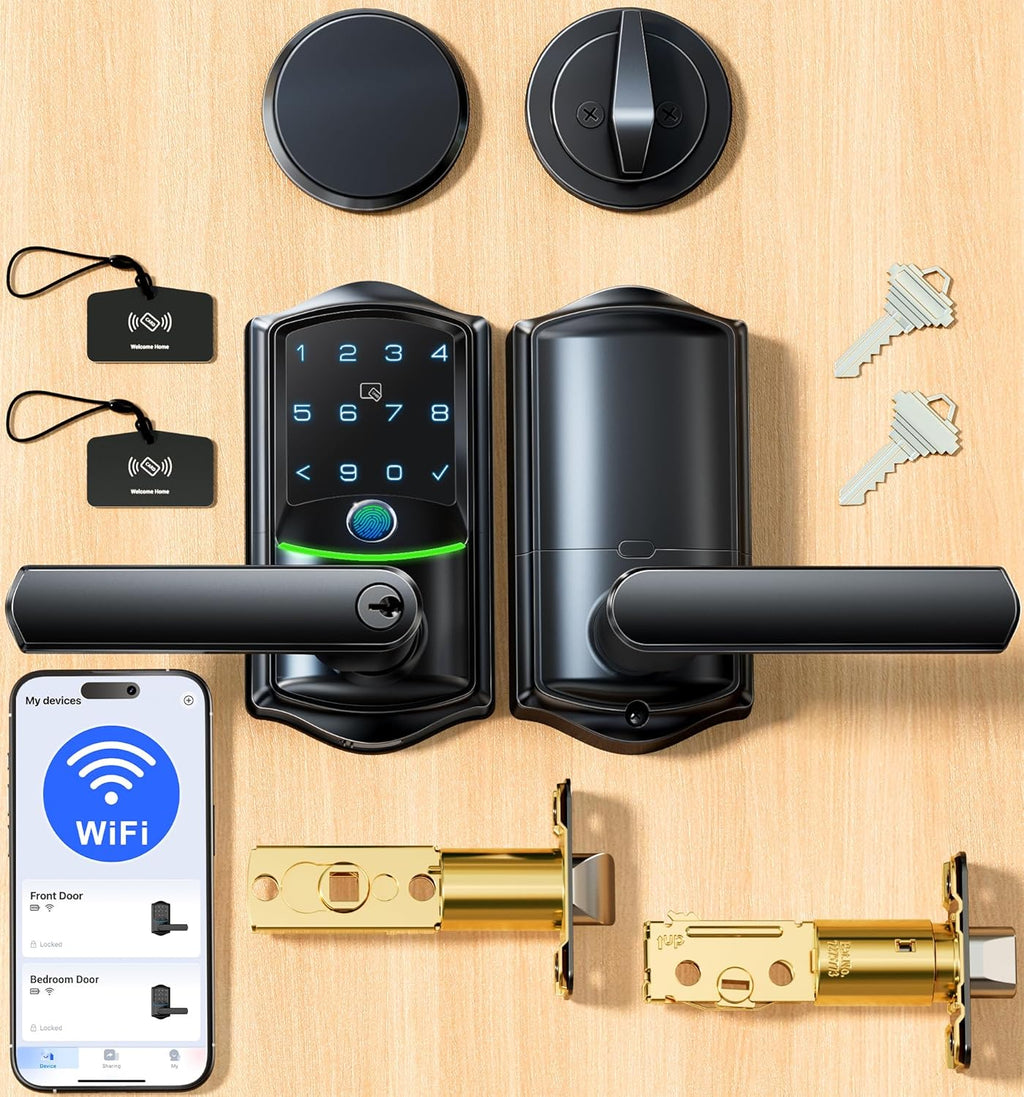 Veise VE029-E WiFi Smart Lever Lock with Non-Keyed Deadbolt, Matte Black