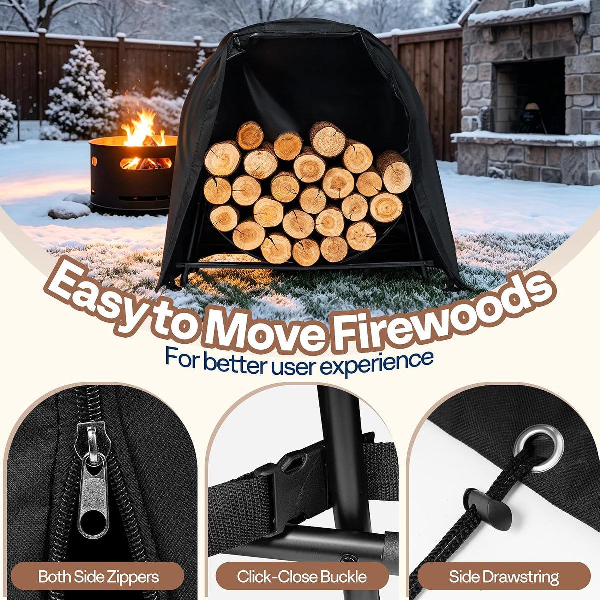 vivohome 48 inches firewood log hoop cover only showing dimensions