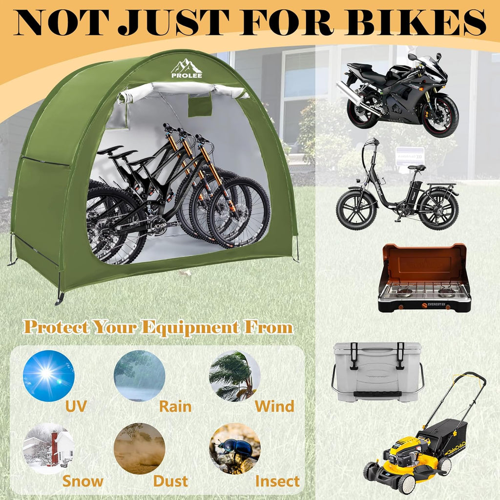 prolee bike storage tent for 2-3 bikes, 6.6 shown in use