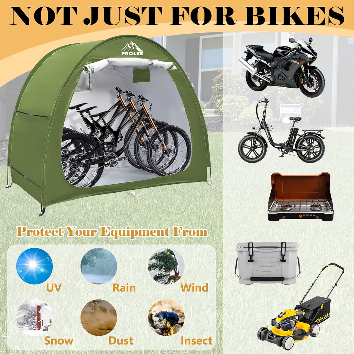 prolee bike storage tent for 2-3 bikes, 6.6 shown in use