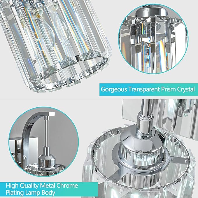 FDPBY 3-Light Crystal Vanity Light, Modern Chrome Bathroom Wall Sconce