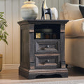 Farmhouse Nightstand with Charging Station, Wooden Sofa Side Table w/Roman