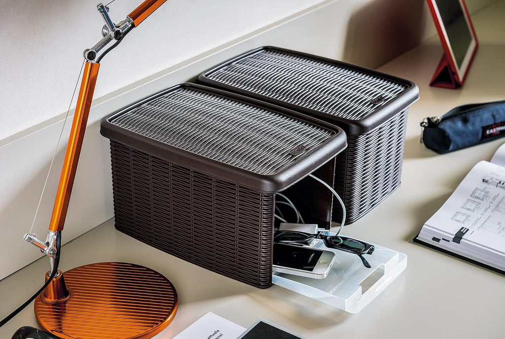 stefanplast "elegance storage box, mocha, 19 x 29 shown in use