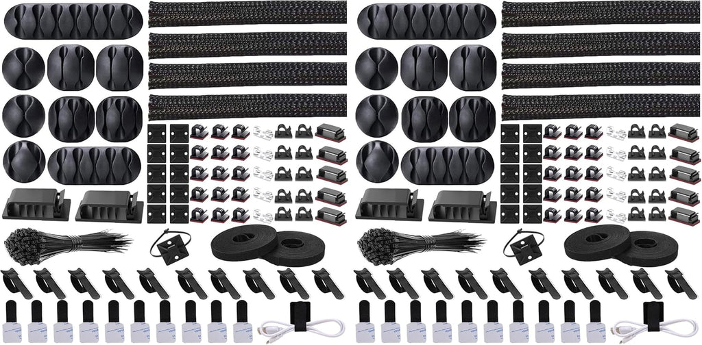 Cord Management Organizer Kit 4 Cable Sleeve split 192PCS Cable Management (Pack of 2)